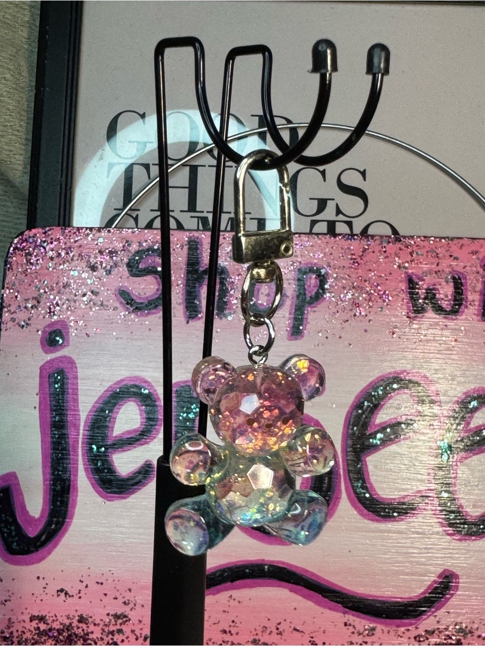 Iridescent Crystal Bear Keychain - Pink/Blue/Gold Hues